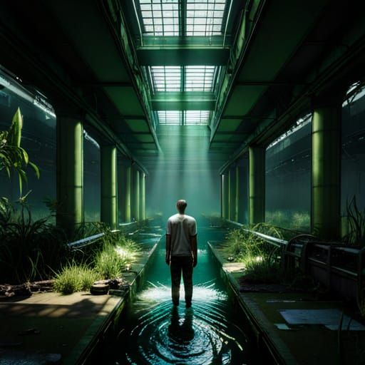 Post-Apocalyptic Underground with Ghostly Figure