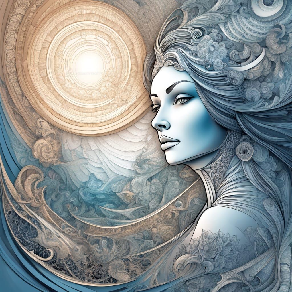 Dreamlike Abstract Woman Painting Seaside Town