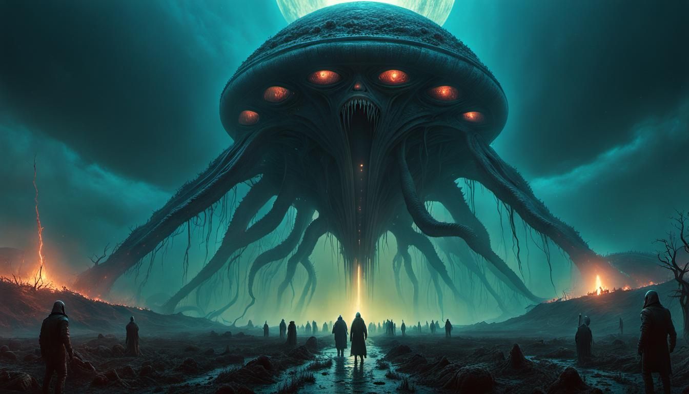 Horrific Alien Abduction in Hyperrealistic Style