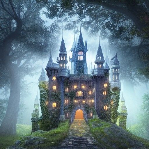 Fantasy Castle Grown from Trees in Magical Forest