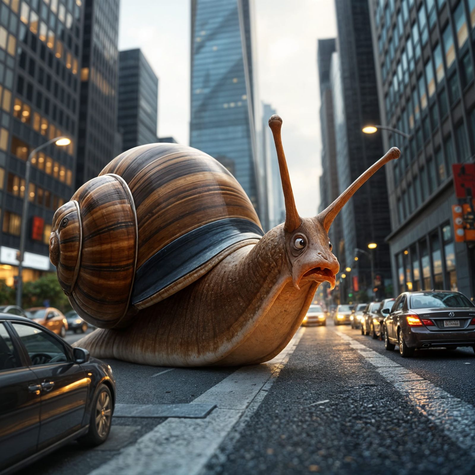 Giant Snail Explores City in Pixar Cartoon Style
