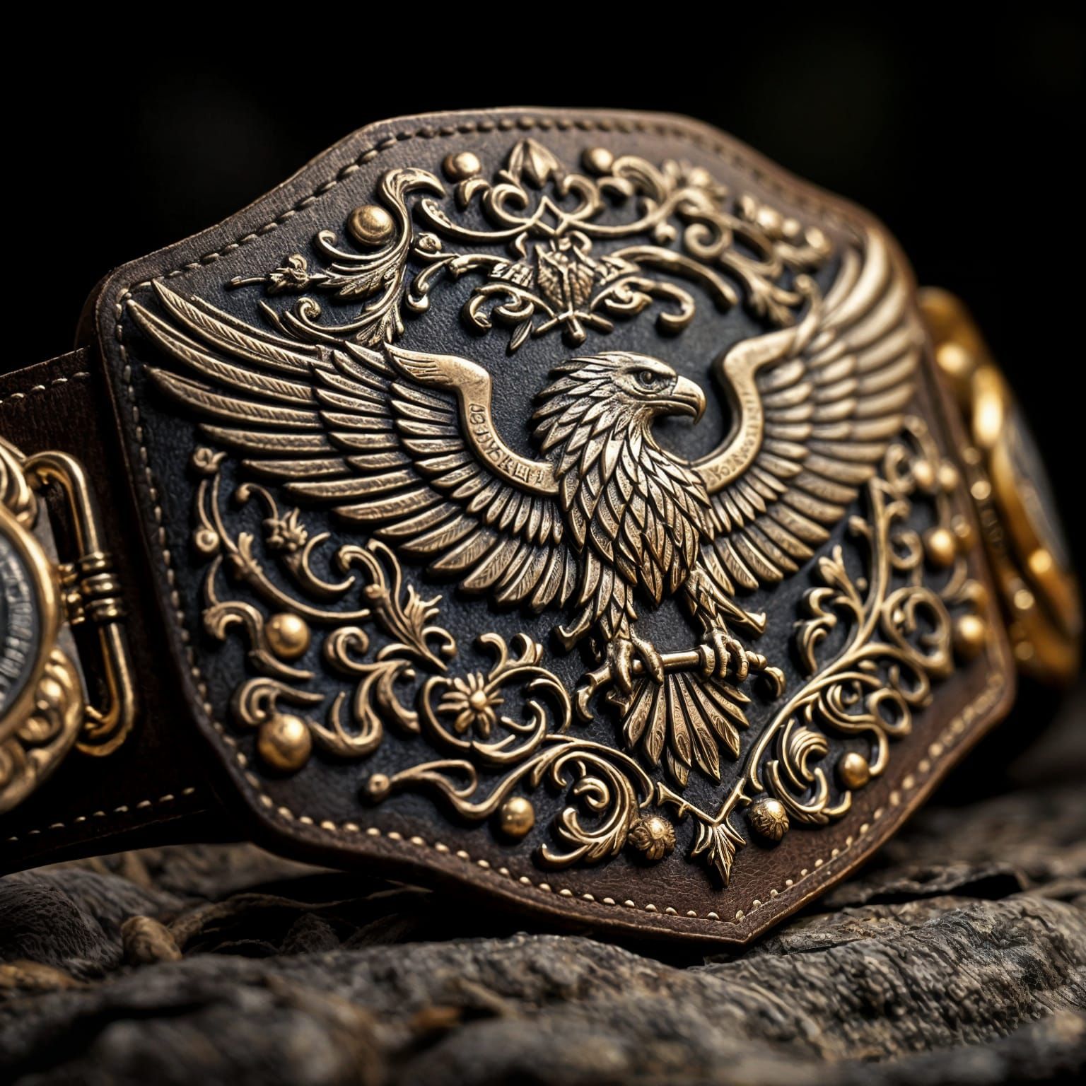 WWF Championship Belt with Winged Eagle and Hand Tooled Leat...