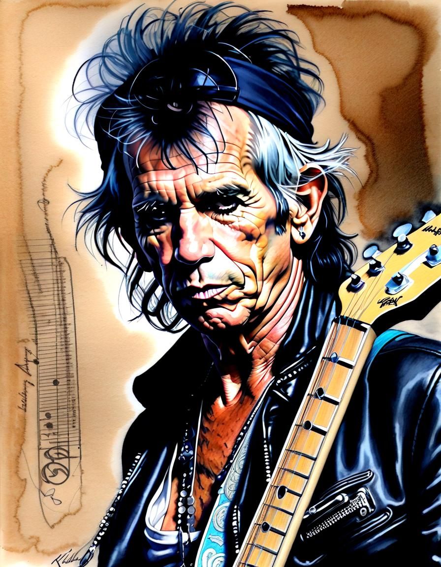 Keith Richards Portrait in Pencil and Ink