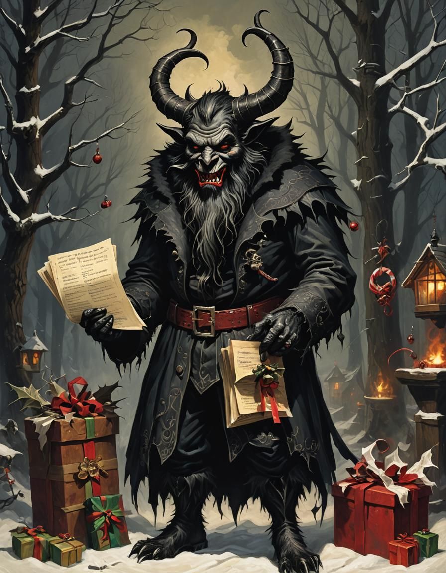Sinister Krampus Naughty List in Gothic Folk Art