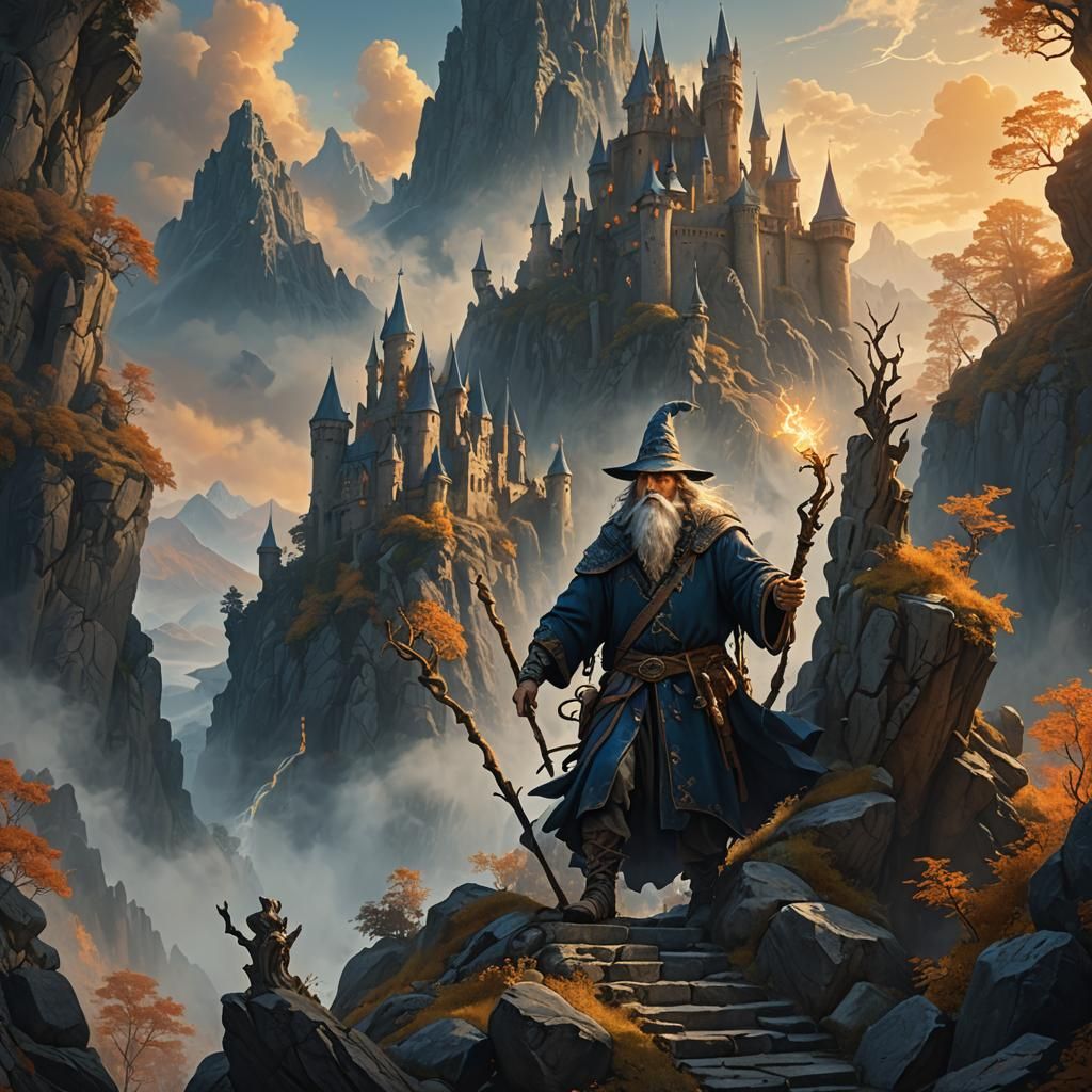 Wizard Escaping Castle: Fantasy Matte Painting