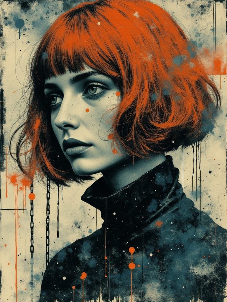 Gothic Portrait of a Melancholic Woman in Mixed Media