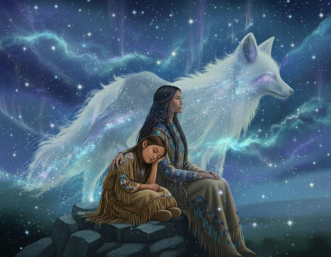 Hyper Realistic Wolf Profile With Shamanic Woman Inside