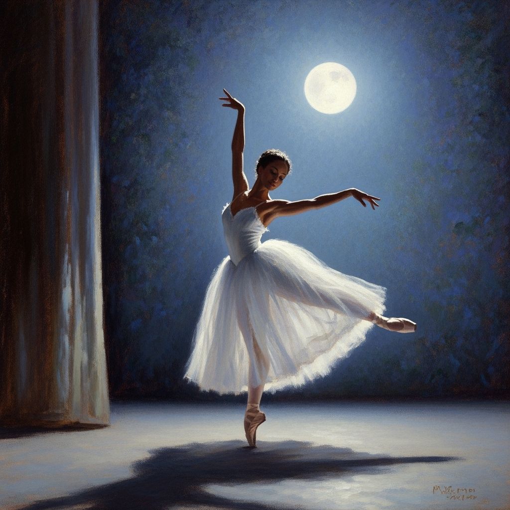 Moonlit Ballerina Dances with Grace in Impressionistic Style