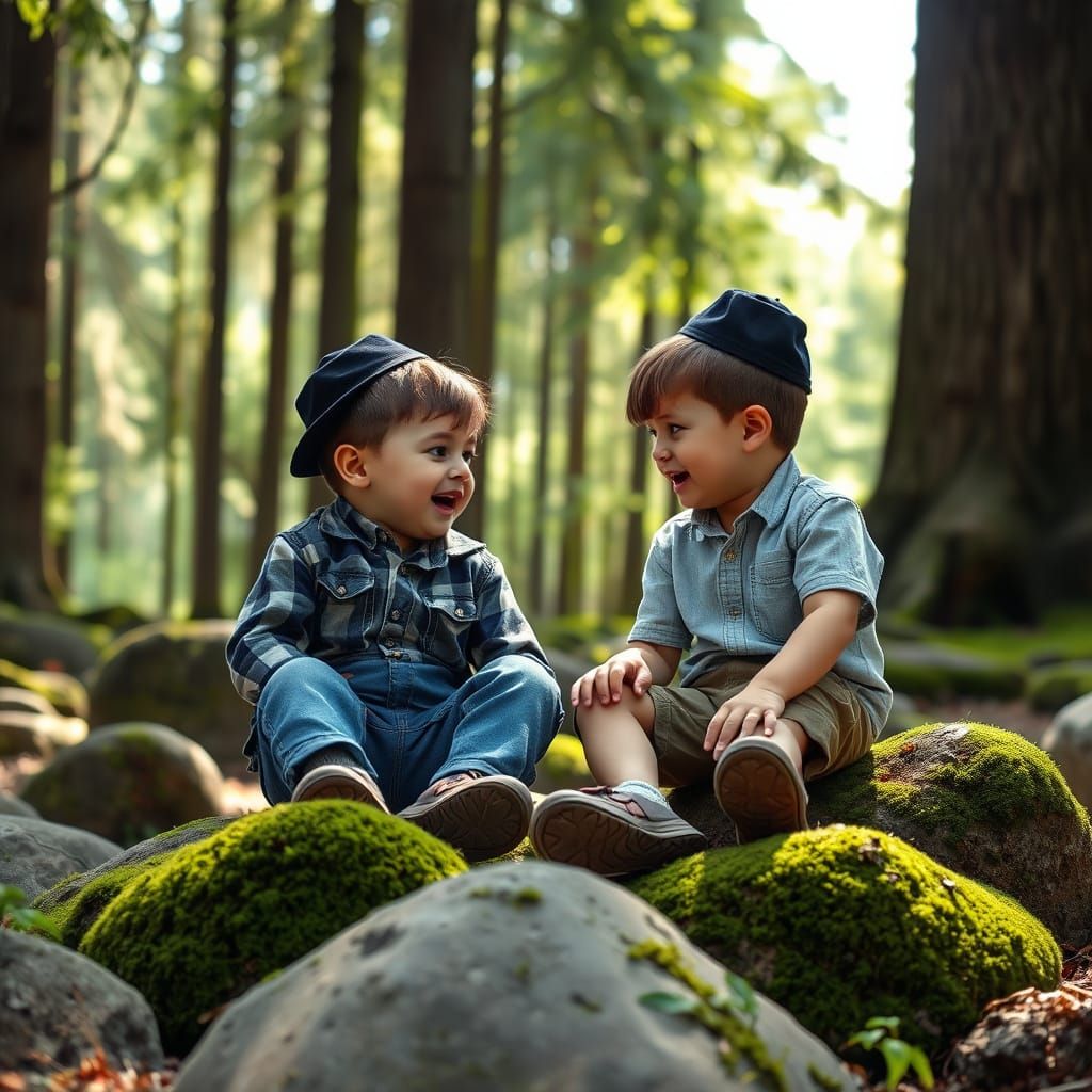 Two Young Friends Connect in a Forest Clearing
