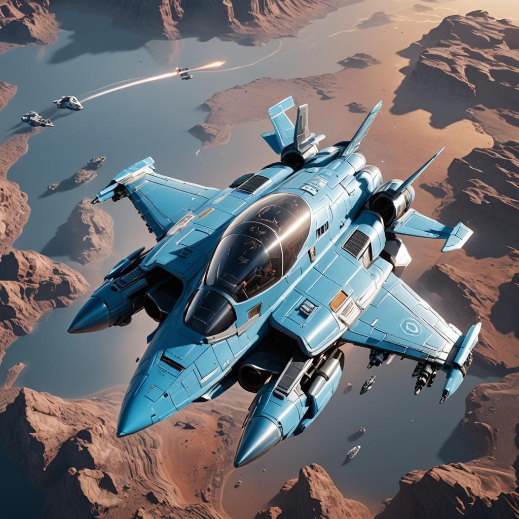 Baby Blue Spaceship Fighter Jet in 3D