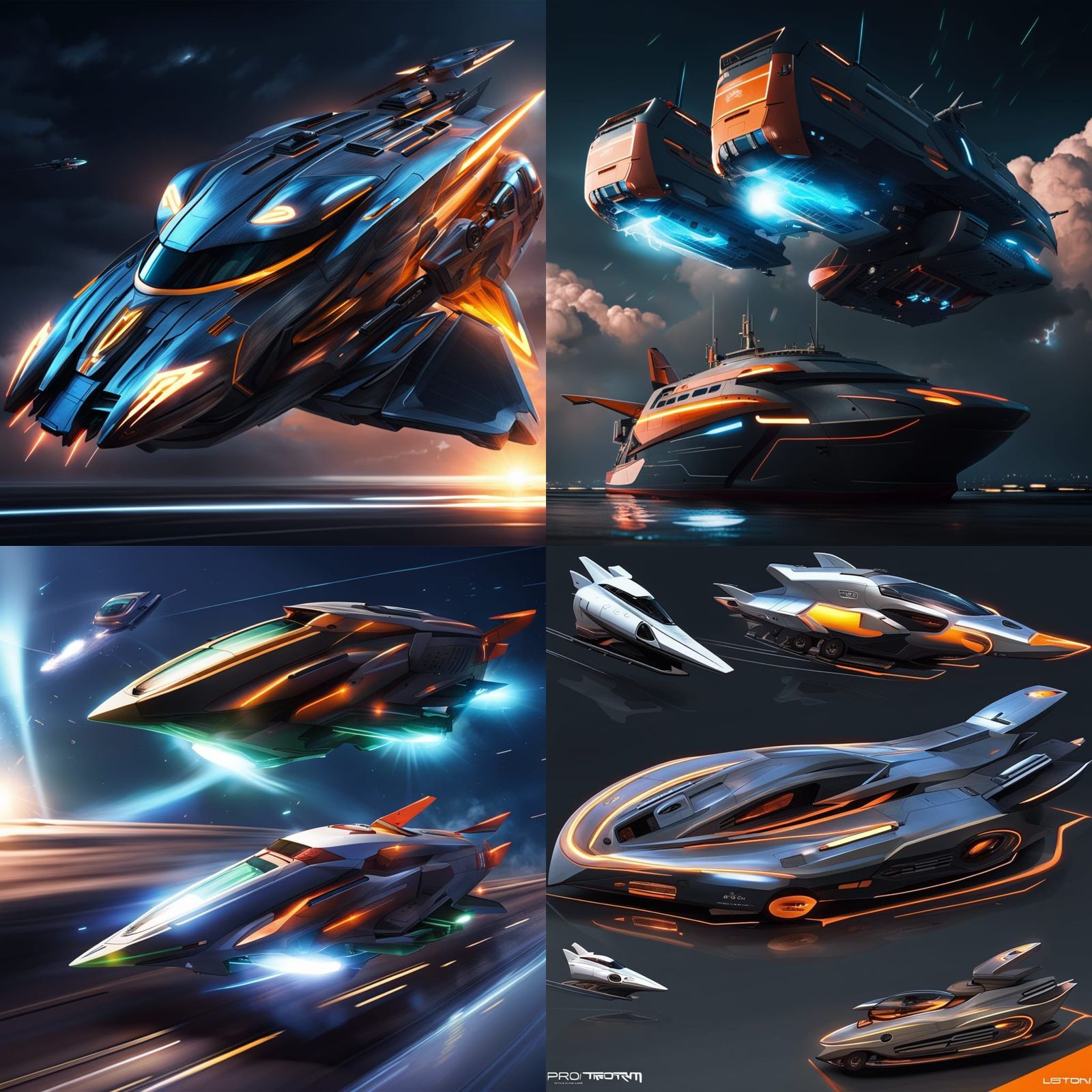 Futuristic Flying Car and Spaceship Chemical Reaction