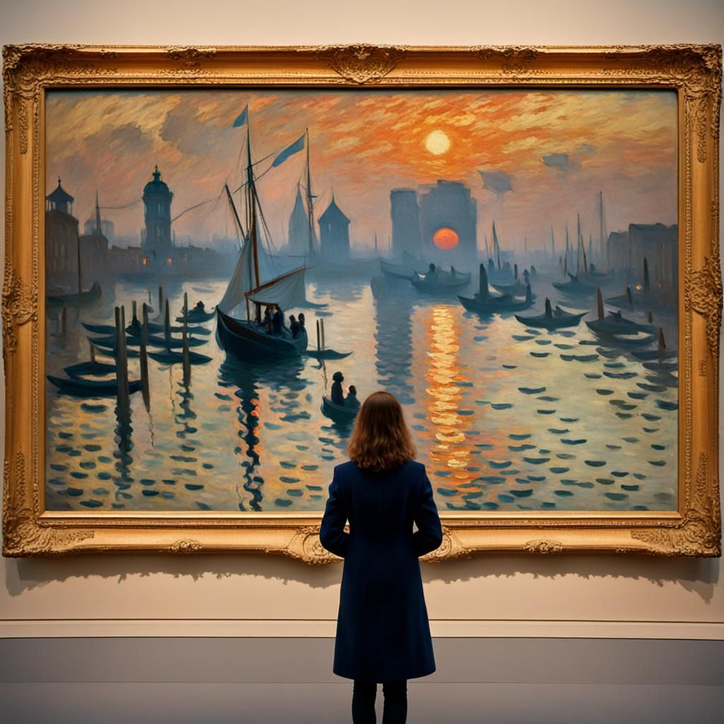 Woman Viewing Monet at Musée d'Orsay in Impressionism Style