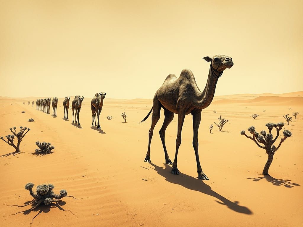 Mysterious Caravan Trek Across Endless Dunes