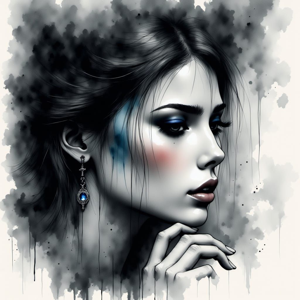 Ethereal Norse Goddess in Charcoal Portrait