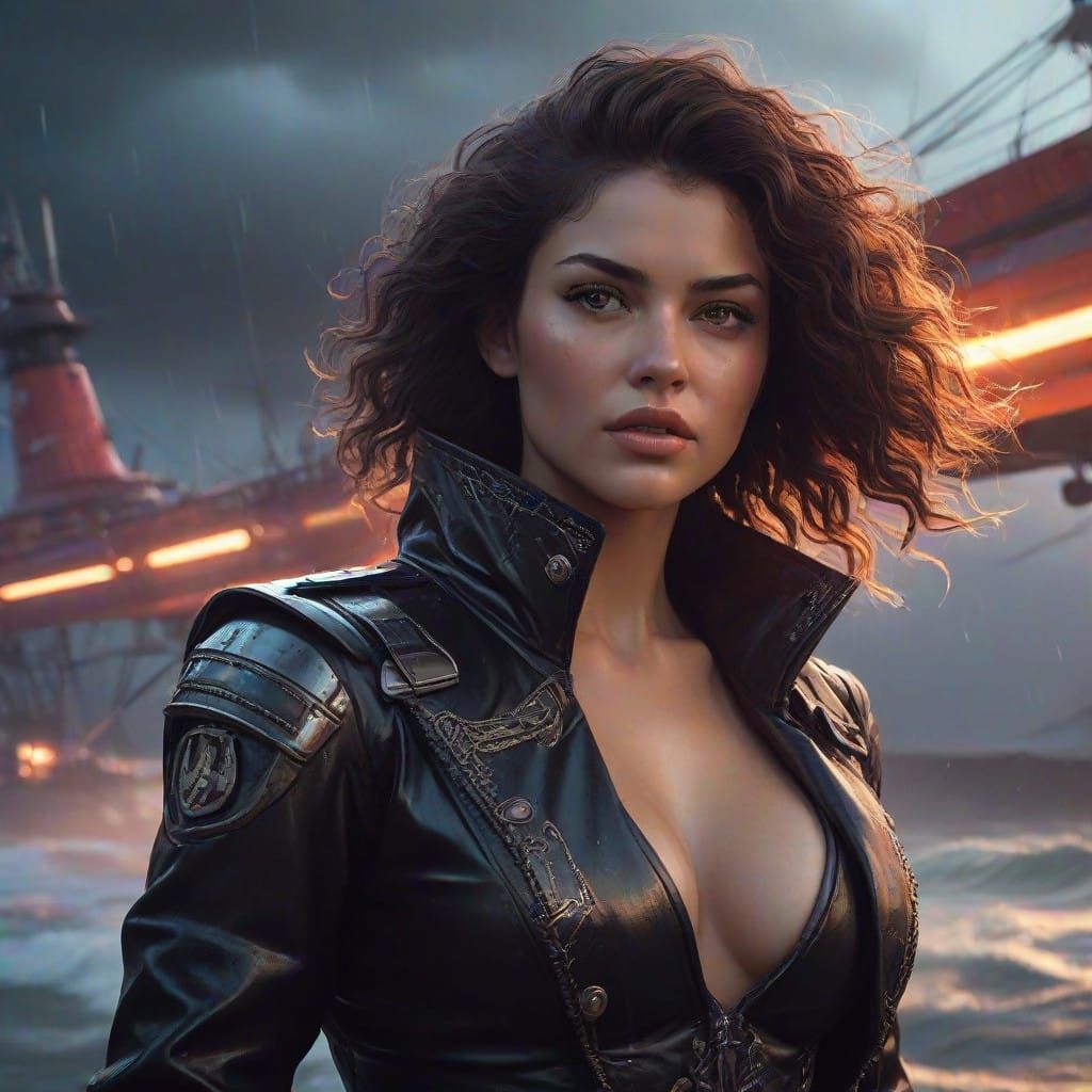 Stormy Futuristic Romance Amidst Turbulent Waves