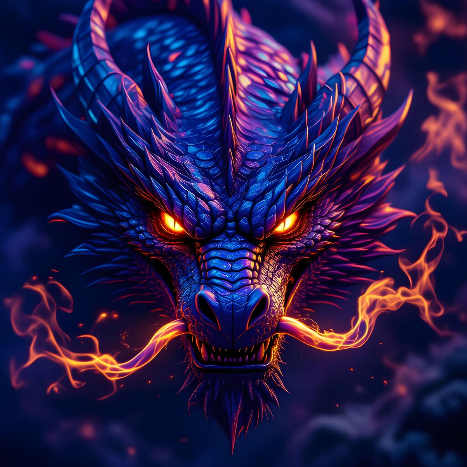 Hyper-Realistic Dragon Face with Fiery Eyes