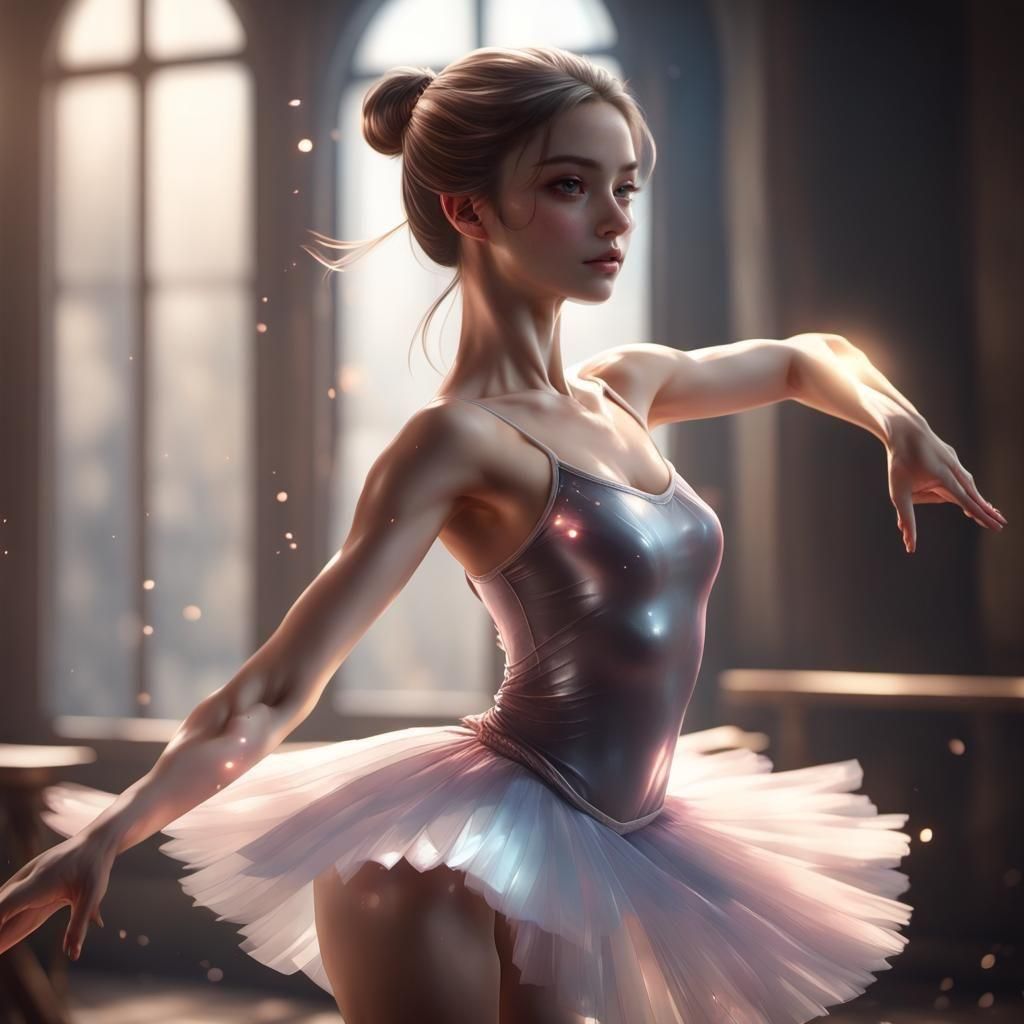 Ballerina Pirouette in Anime Style, Dynamic Lighting
