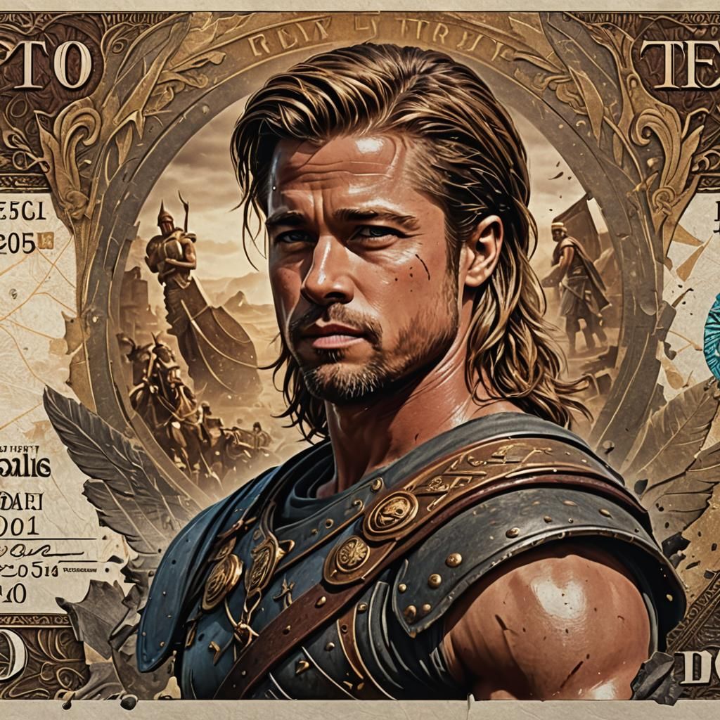 Achilles Movie Poster Art: Brad Pitt as Banknote