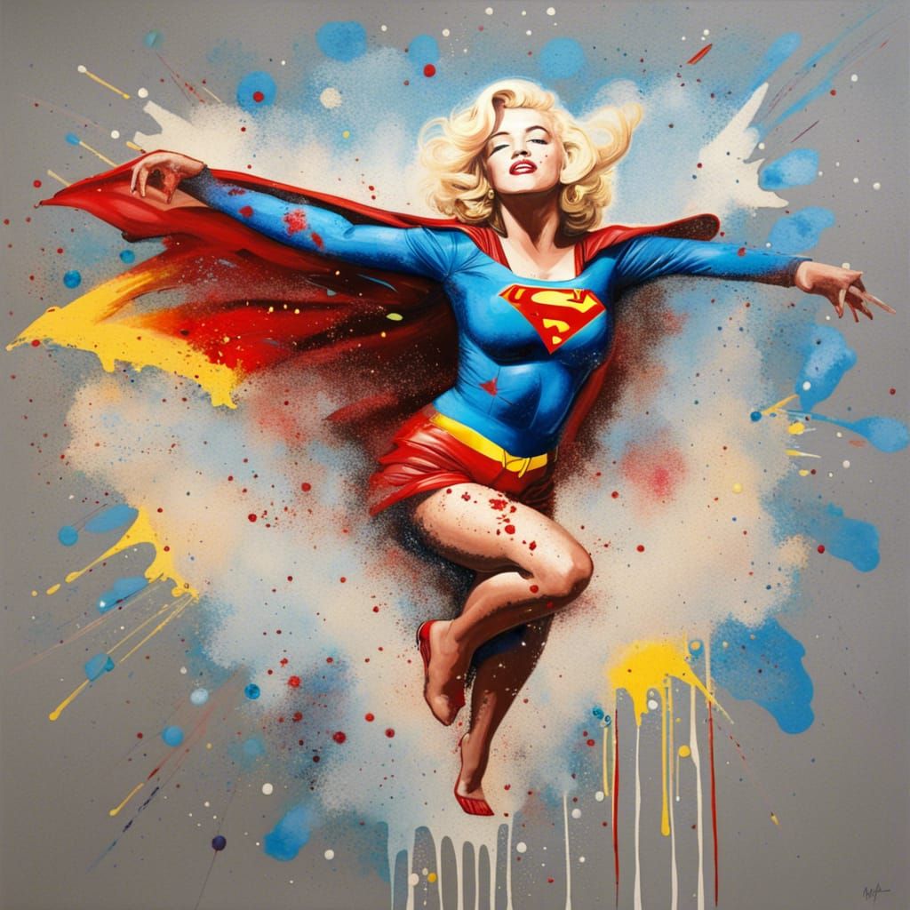 Marilyn Monroe as Supergirl in Oil Painting