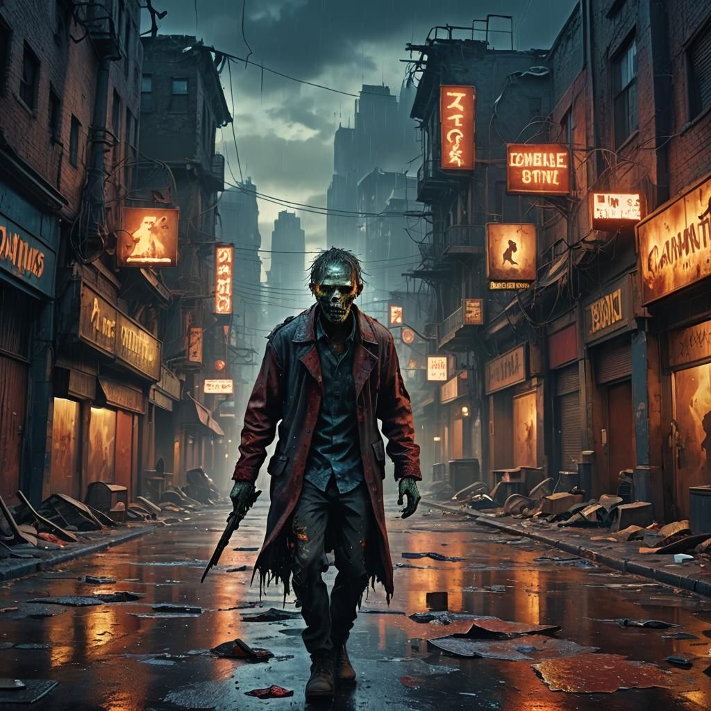 Zombie in Abandoned City: Dark Fantasy Concept Art