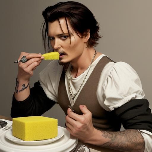 Johnny Depp Eats a Dish Sponge