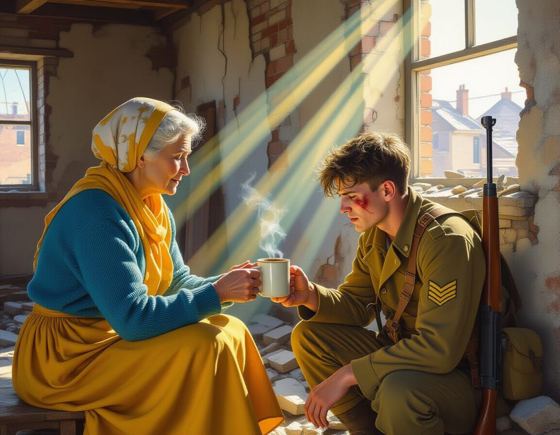 Kindness in War: Woman Offers Coffee to Wounded Soldier