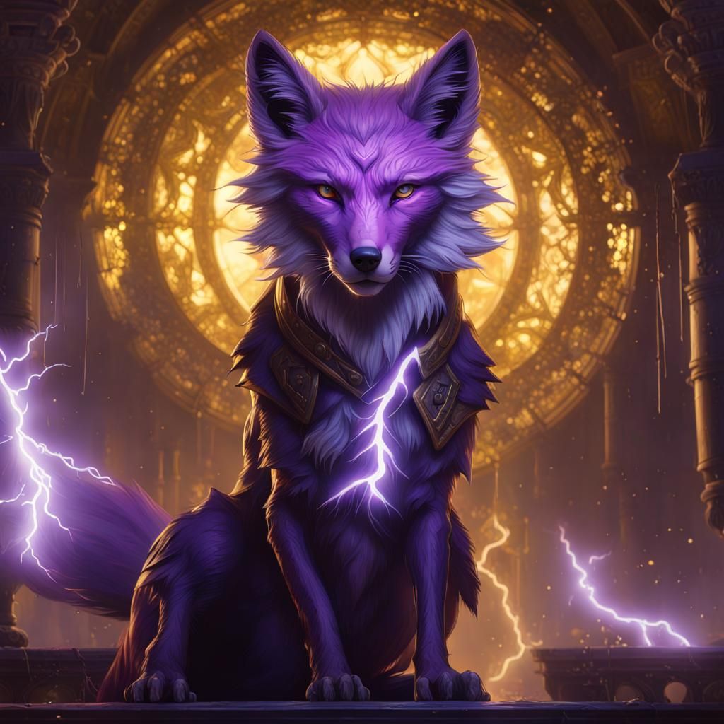 Lightning Magic Onyx Fox in Dark Fantasy Art