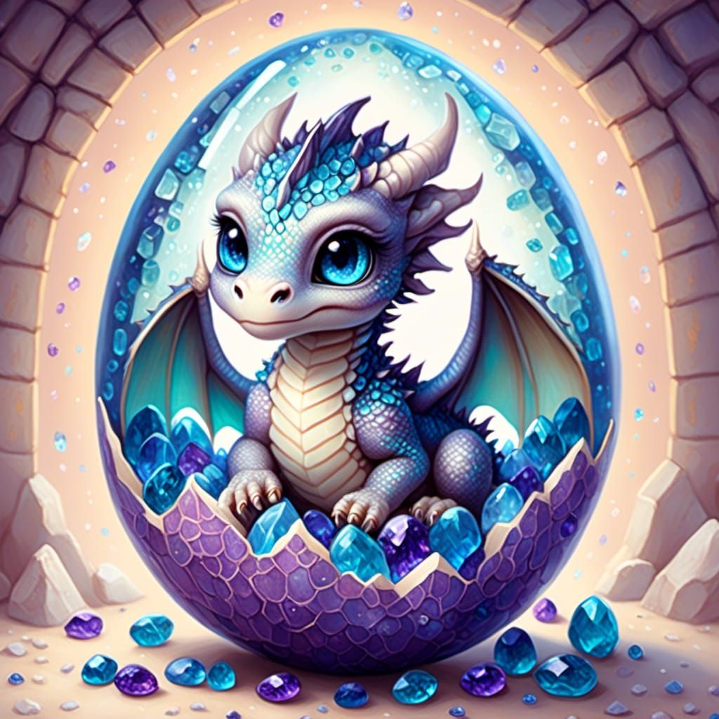 Dragon Hatchling in Crystal Egg, Dragon Art