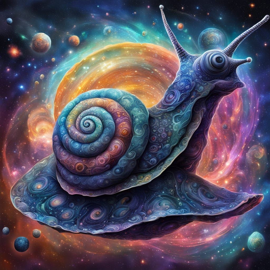 Galactic Snail Cosmic Illustration in Vibrant Hues