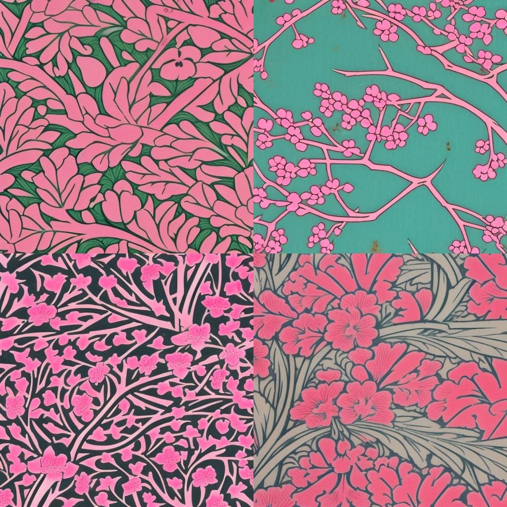 Cherry Blossom Pattern in Woodcut Style