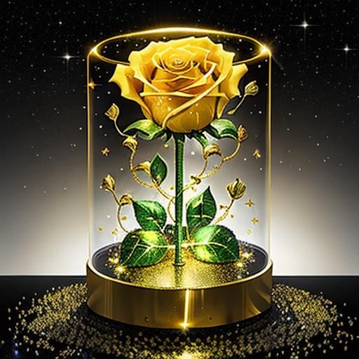 Translucent Yellow Rose with Sparkling Red Roses