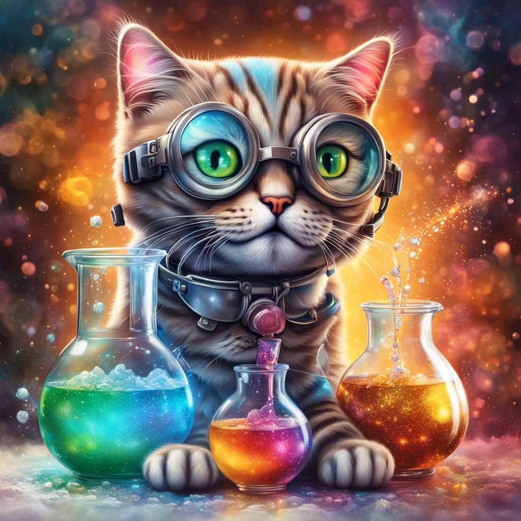 Science Kitty's Sparkly Experiment: Hyperrealistic Splash Ar...