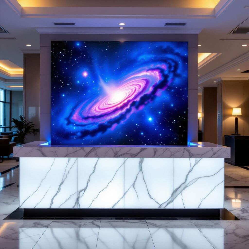 Fluorescent Nebula Painting in Hotel Lobby