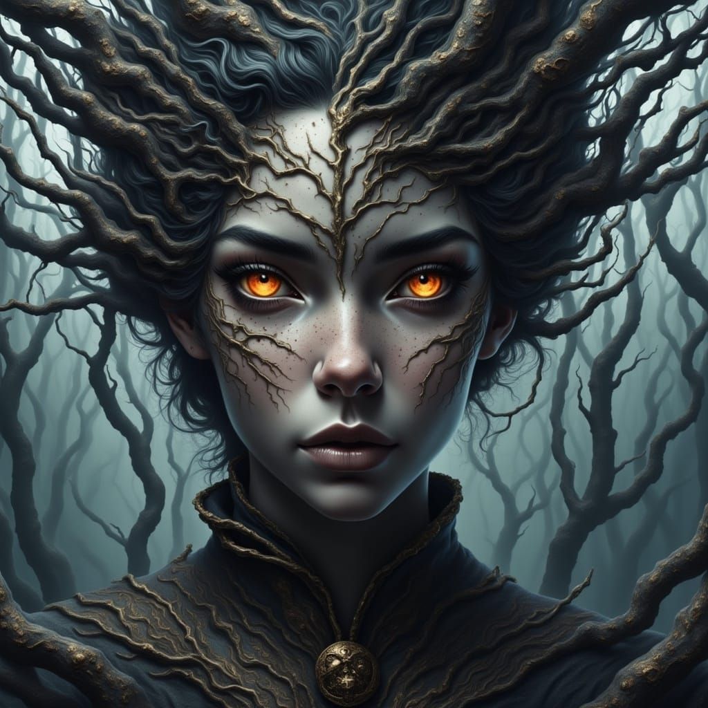 Women Etched in a Tree: Intricately Detailed, Photorealistic...