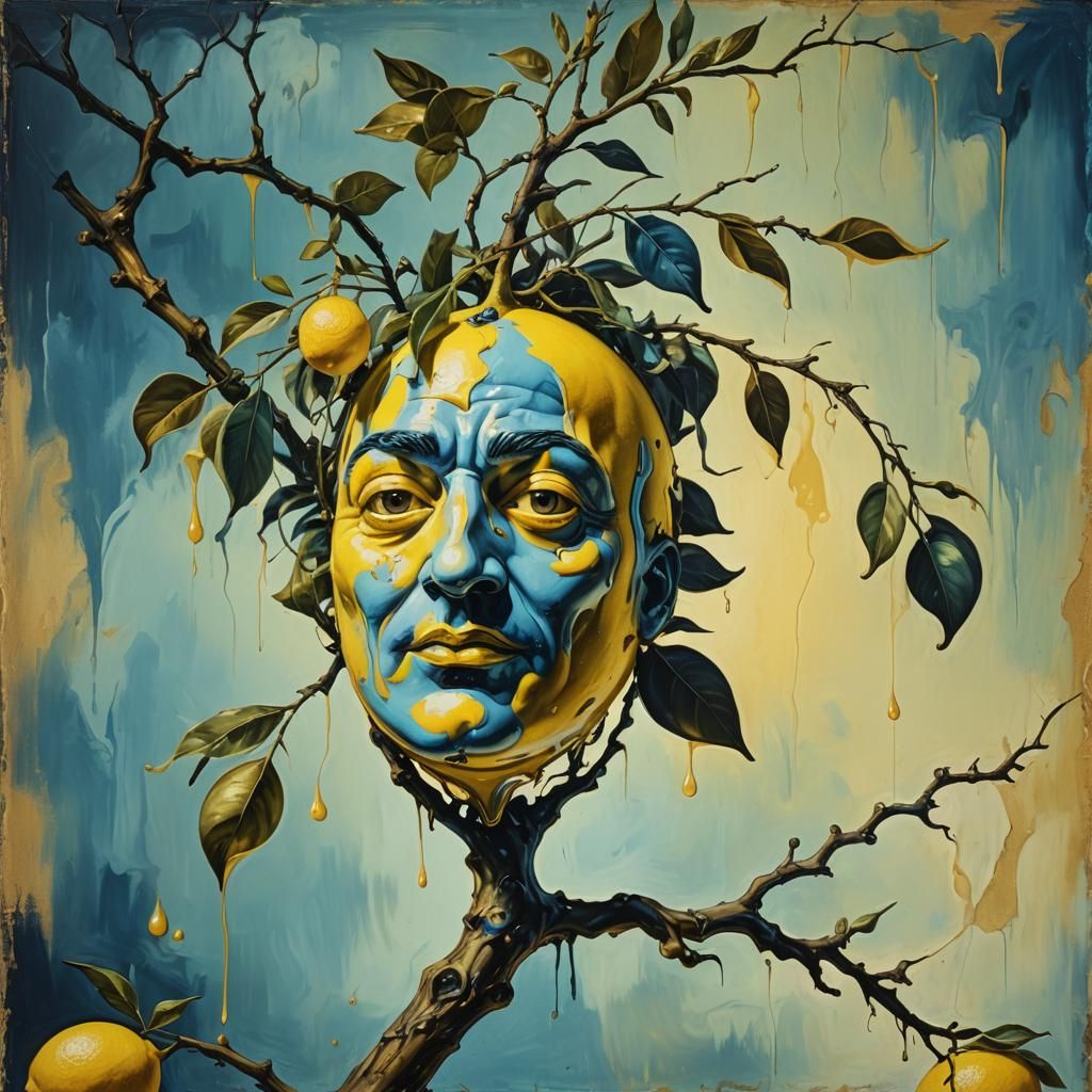 Surreal Lemon Portrait in Oil Painting Style
