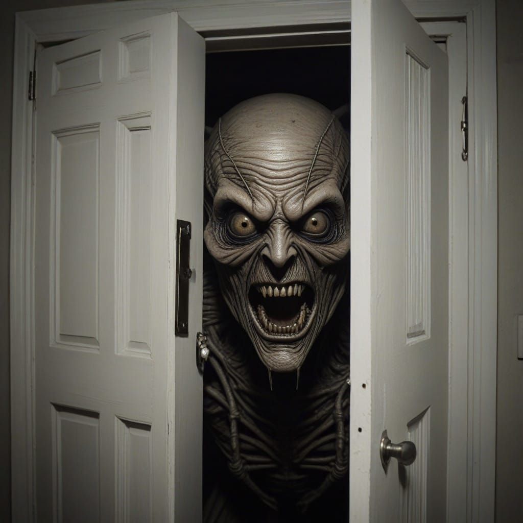 Grotesque Demon Emerging from Shadows