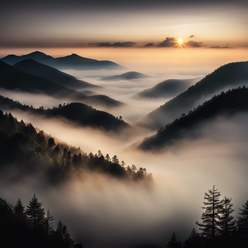Fog Shrouded Sunrise in Smoky Mountains