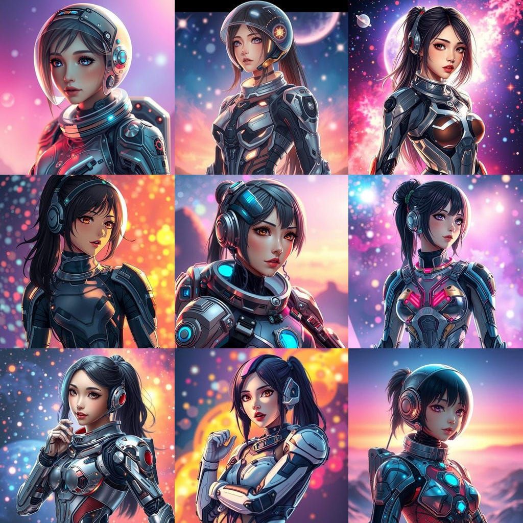 Hyperrealistic Bionic Star Warrior Maiden in Space Suit