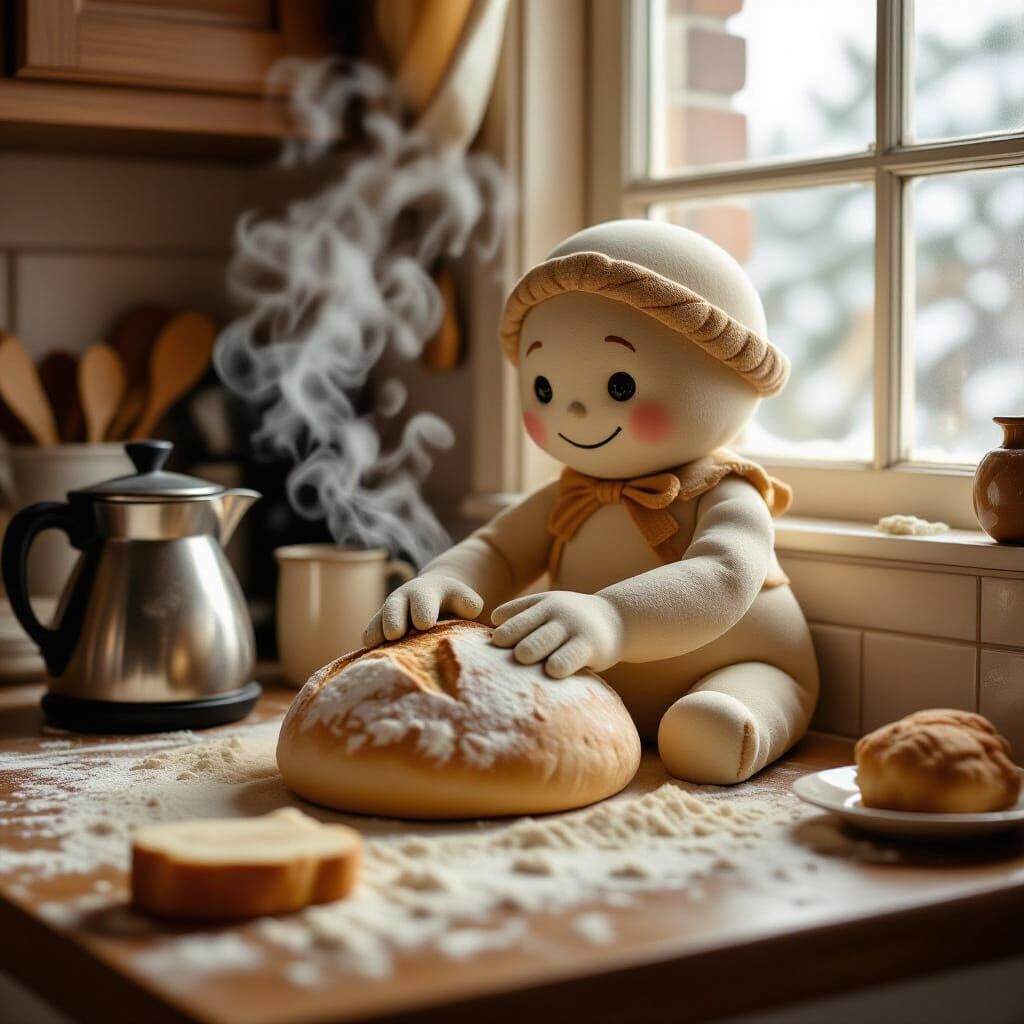 Friendly Dough Golem Kneading Bread in Ethereal Kitchen