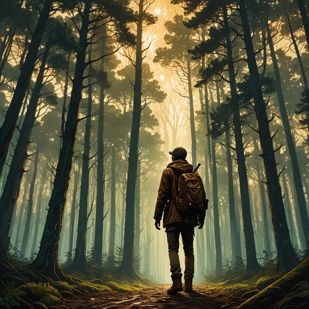 Mystical Forest Encounter in Watercolor Style