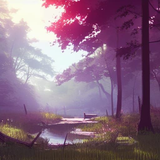 Spring Forest Valley Landscape in Anime Style