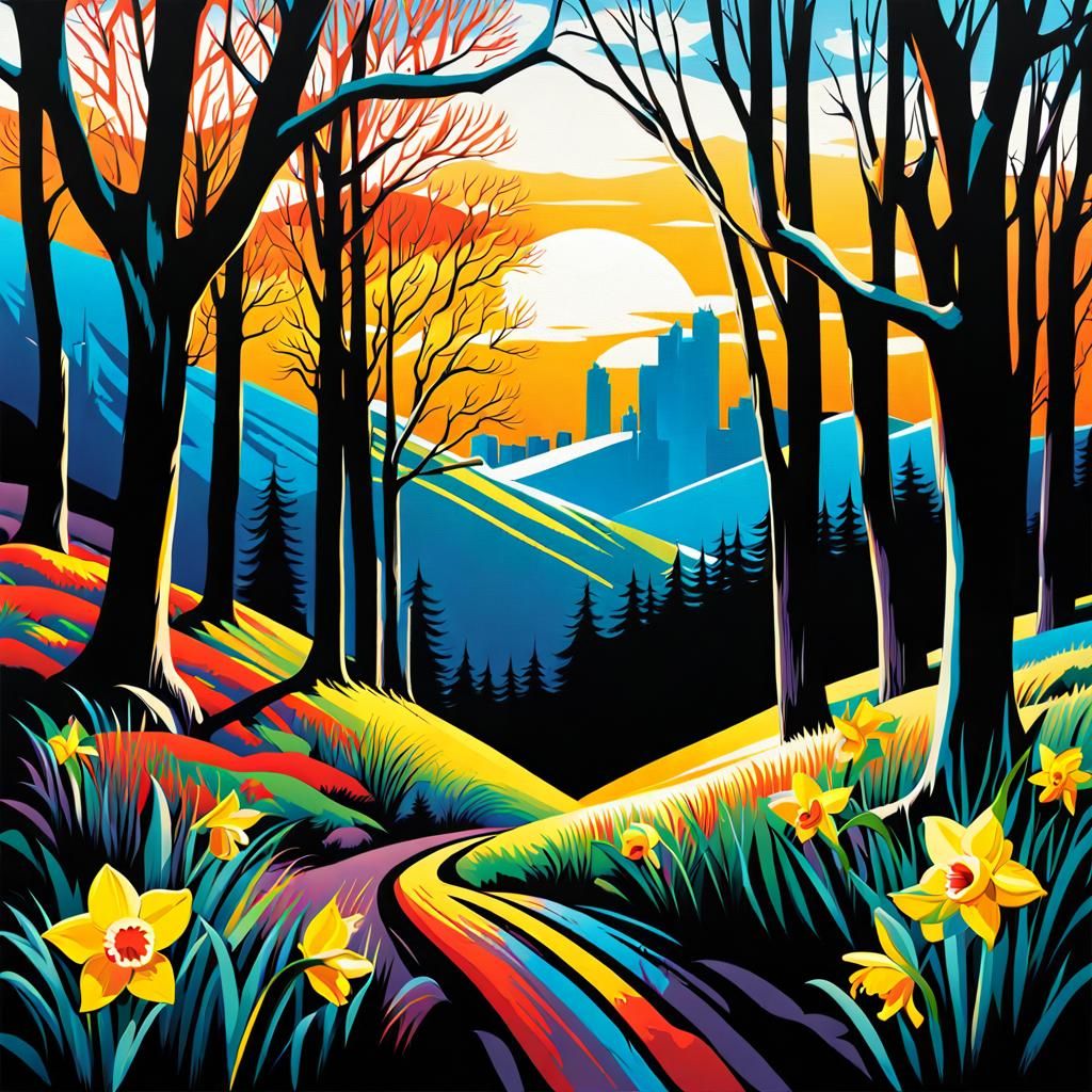 Colorful Winter Landscape in Graffiti Splash Art