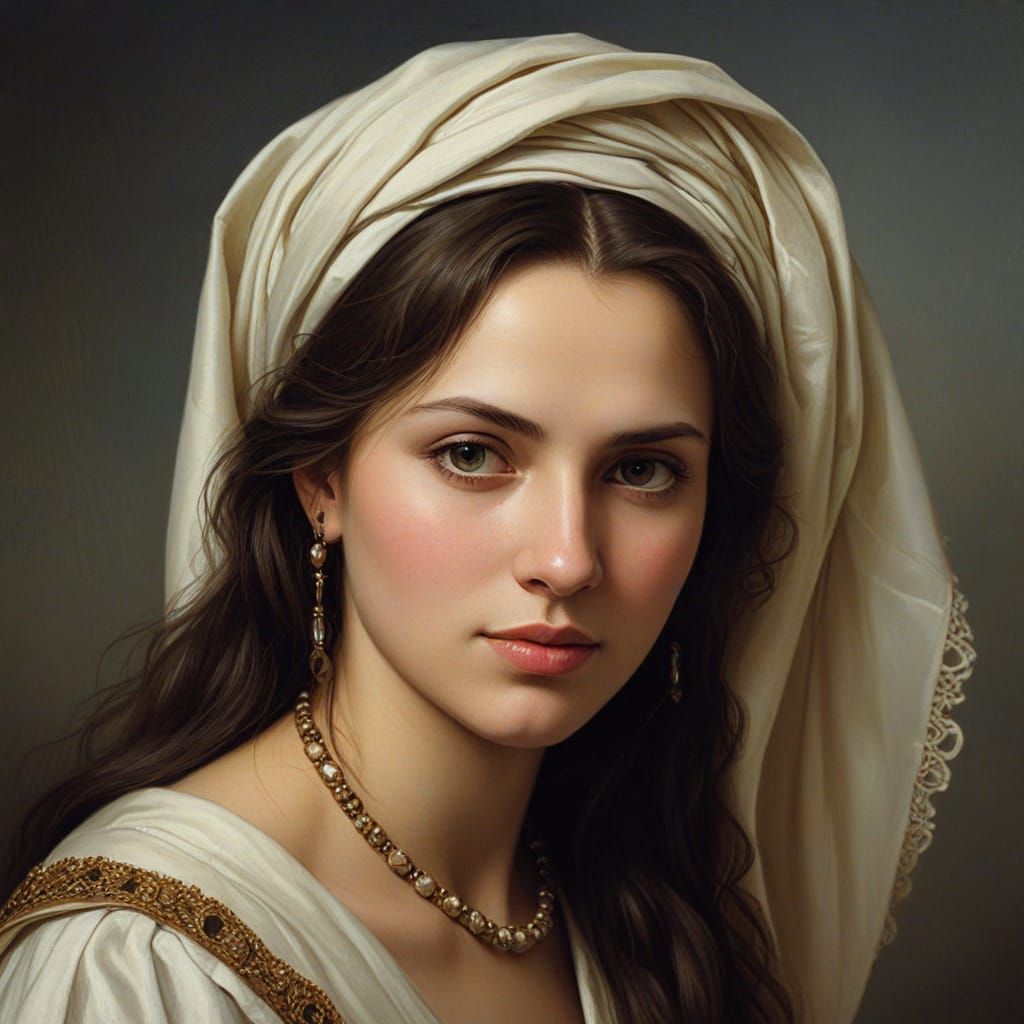 Russian Circassian Woman in Classical Oil Painting Style