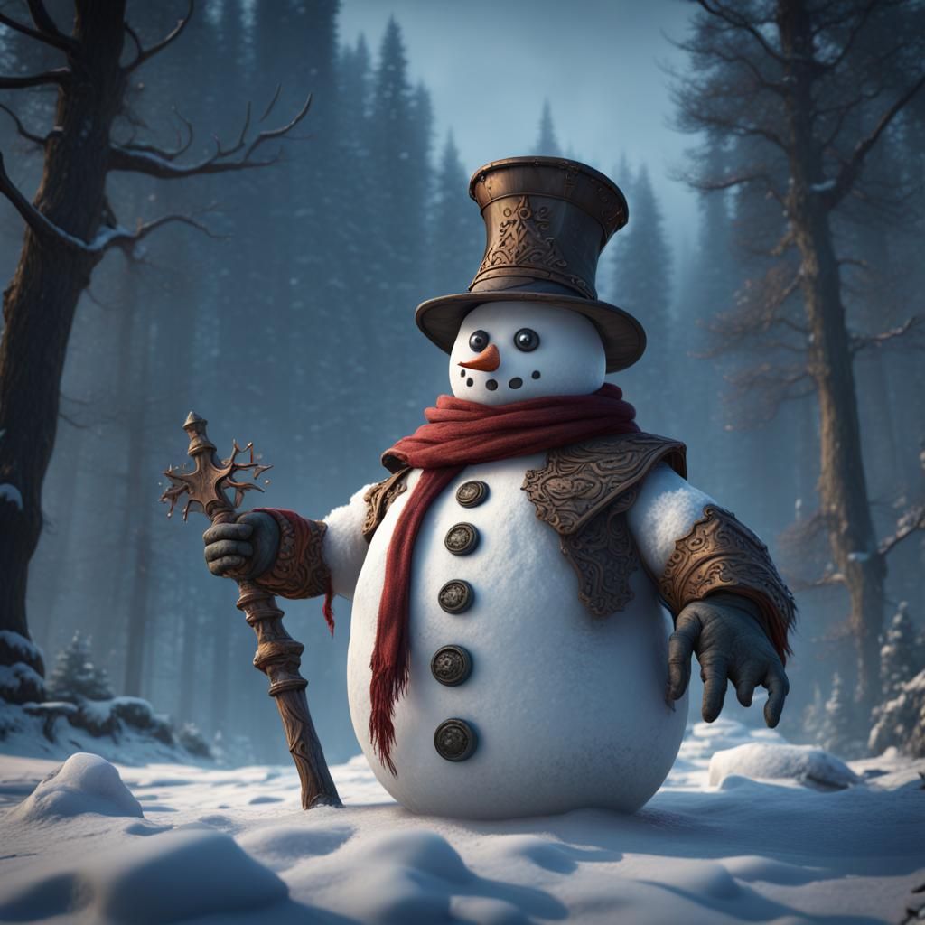 Fantastical Snowman Matte Painting in Deep Color