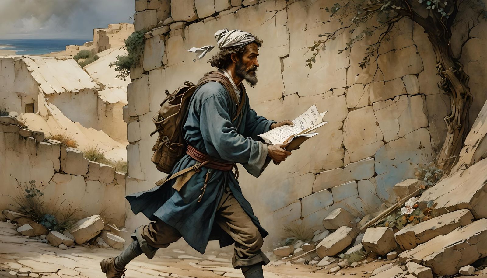 Ancient Runner Delivering Letter in Arthur Rackham Style