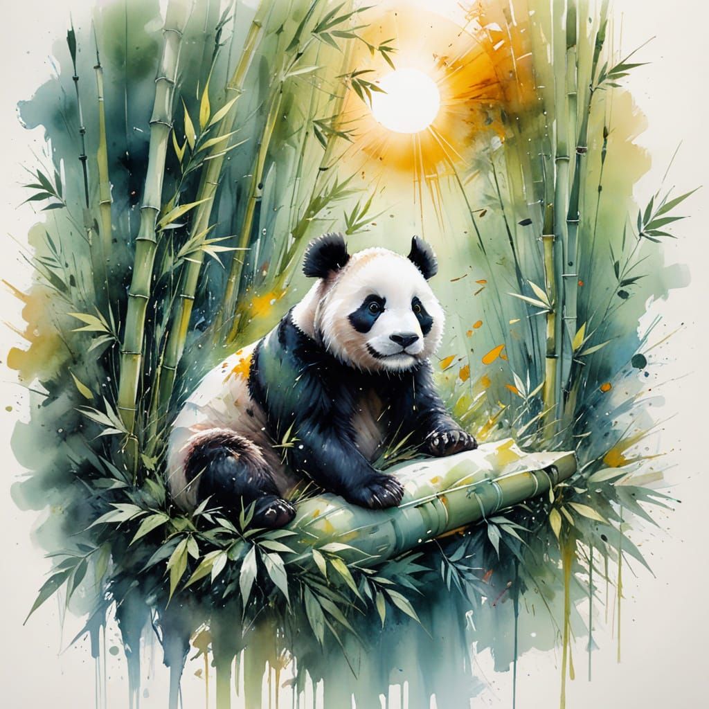 Peaceful Panda in a Sunlit Bamboo Glade