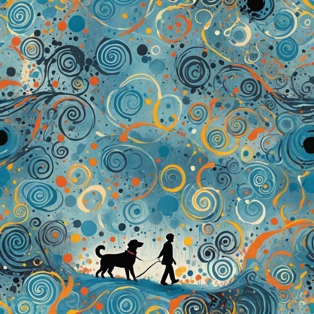 Boy and Dog Silhouette on Blue Gouache Book Cover