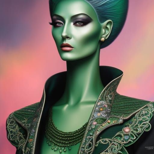 Elegant Alien Woman in Haute Couture: Digital Portrait