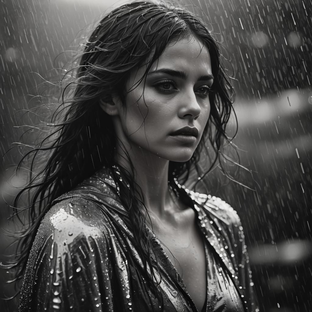 Monochrome Portrait: Silver Rain and Introspection