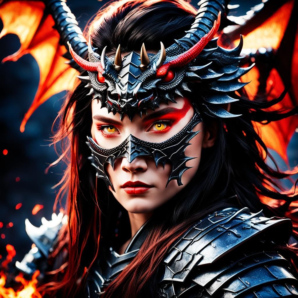 Dragon Lady Portrait with Fire Sword